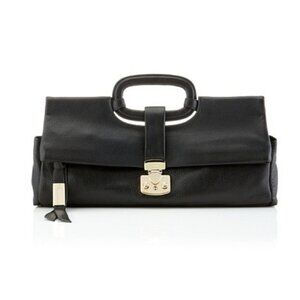 NWOT FOLEY + CORINNA Black Leather Pushlock Envelope Baguette Clutch Bag